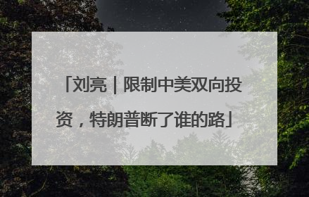 刘亮｜限制中美双向投资，特朗普断了谁的路